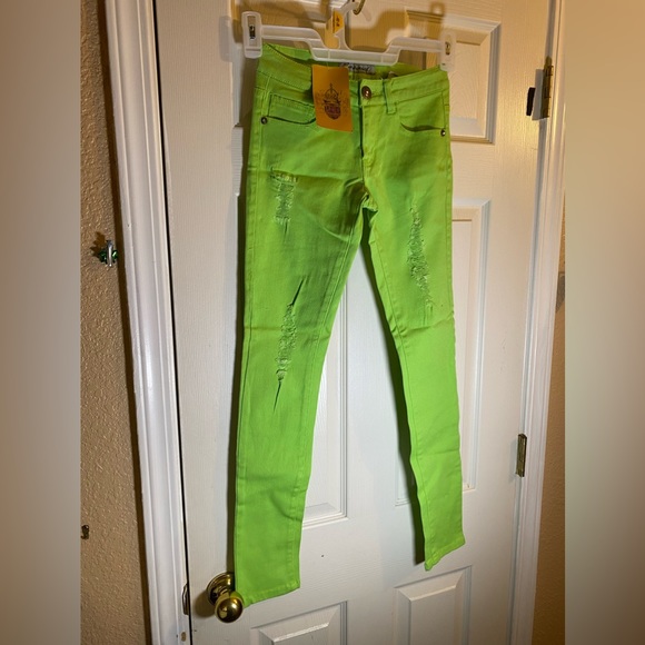 Emperial Premium Jeans Juniors 1 Low Rise Skinny Denim Green Distressed Skate - Picture 1 of 12